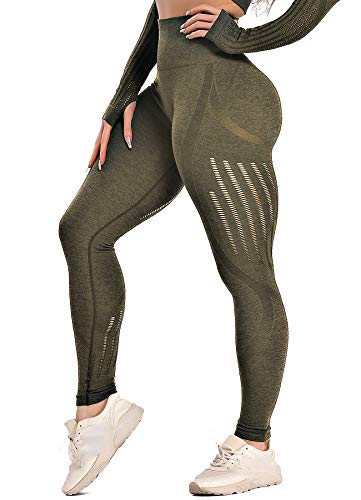 INSTINNCT Damen Yoga Lange Leggings Slim Fit Fitnesshose Sporthosen #3 Laser Stil - Dunkelgrün M von INSTINNCT