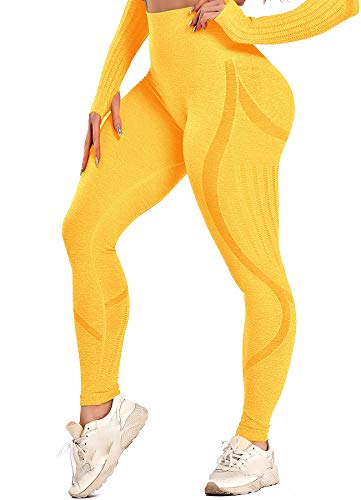 INSTINNCT Damen Yoga Lange Leggings Slim Fit Fitnesshose Sporthosen #3 Laser Stil - Gelb M von INSTINNCT