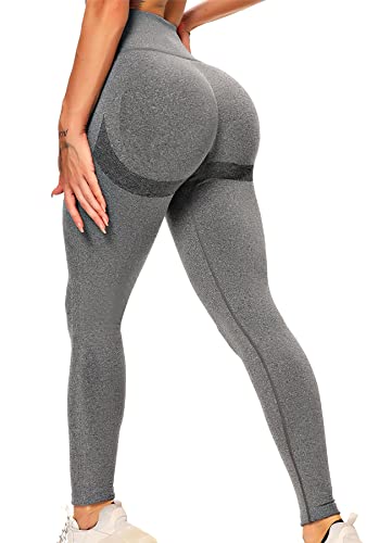 INSTINNCT Damen Yoga Lange Leggings Slim Fit Fitnesshose Sporthosen Lächeln Stil(gerafft) - Dunkelgrau L von INSTINNCT