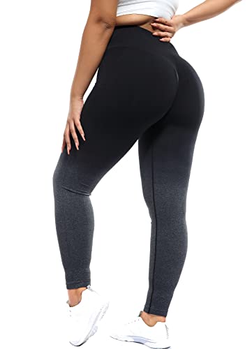 INSTINNCT Damen Nahtlose Leggings Kompressions Sport Yogahose Blickdicht Scrunch Slim Fit Butt Fitnesshose Hohe Taille Push up Jogginghose #0 Farbverlauf(gerafft) - Dunkelgrau M von INSTINNCT