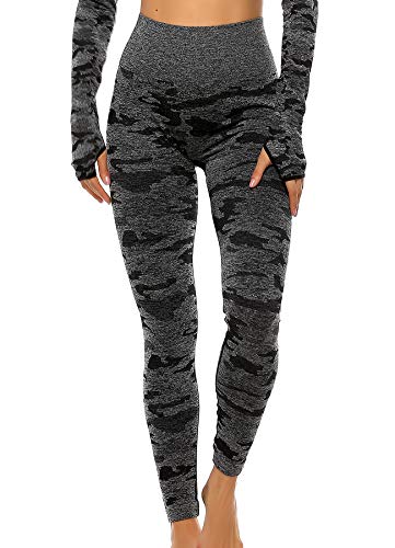 INSTINNCT Damen Yoga Lange Leggings Slim Fit Fitnesshose Sporthosen #1 Tarnmuster - Schwarz L von INSTINNCT