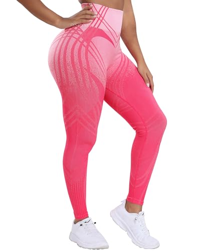 INSTINNCT Leggings Damen Sport Farbverlauf Slim Fit, High Waist Yogahose Nahtlose Po Push Up, für Fitness Gym Alltag, Farbverlauf - Rosa S von INSTINNCT