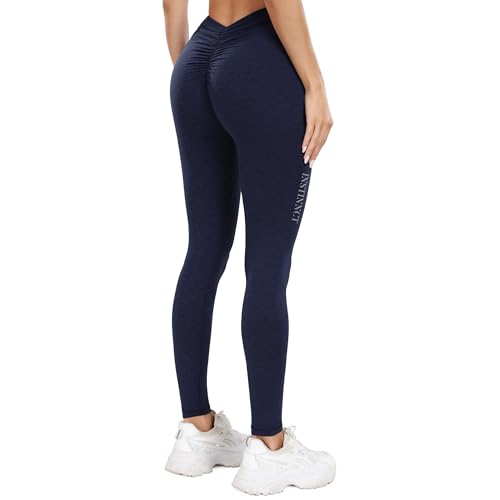 INSTINNCT V Back Leggings Damen Sport Scrunch Butt, High Waist Yogahose Nahtlose Po Push Up, für Fitness Gym Alltag, V Rücken - Blau L von INSTINNCT