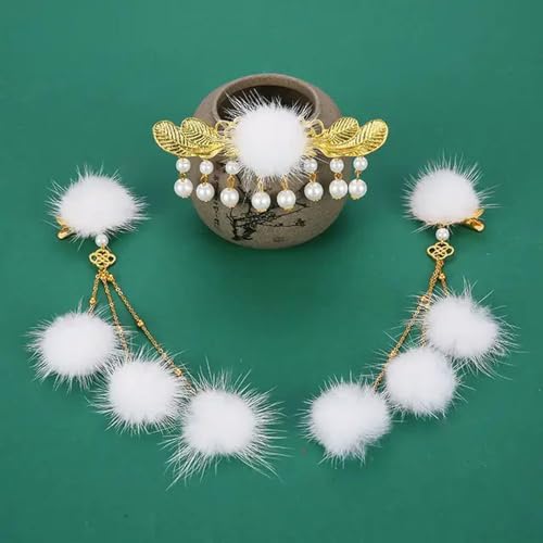 Hanfu Haarball Niedlicher Kopfschmuck Frauen Antik Plüsch Quaste Haarnadeln Winter Kinder Hanfu Zubehör Set von INSTR