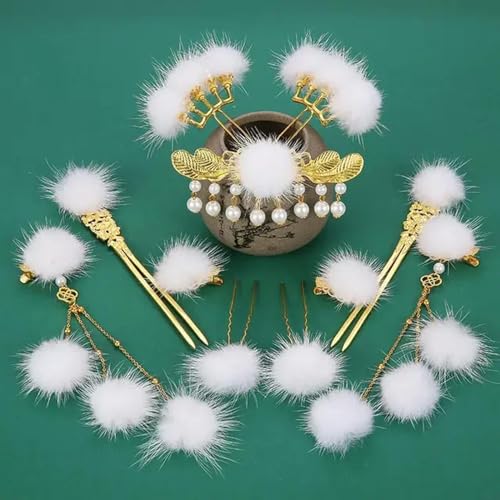 Hanfu Haarball Niedlicher Kopfschmuck Frauen Antik Plüsch Quaste Haarnadeln Winter Kinder Hanfu Zubehör Set von INSTR