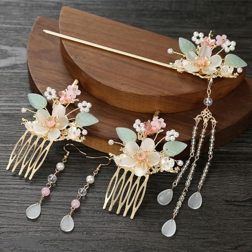 Hanfu Kopfschmuck-Ohrringe, komplettes Set, Feen-Quaste, schrittschüttelnde Haarnadel, alte chinesische Haarnadel, Hanfu-Kostüm, Haarschmuck von INSTR