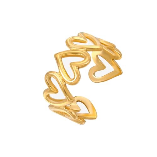 INSTR Offene Ringe aus Edelstahl mit hohlem Herz für Damen und Mädchen, verstellbarer Vintage-Fingerring, lichtecht, Hochzeitsschmuck, Geschenk von INSTR