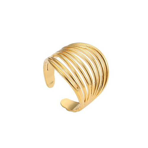 INSTR Verstellbarer Ring mit goldener Öffnung, vergoldete Statement-Mode, personalisierte Edelstahlringe, Schmuckring für Mädchen von INSTR