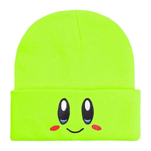 INTCHE Große Augen lächelndes Gesicht Cartoon niedlich adrett rosa Kirby bestickt vielseitige Beanie, fluoreszierendes gelb, M/L von INTCHE