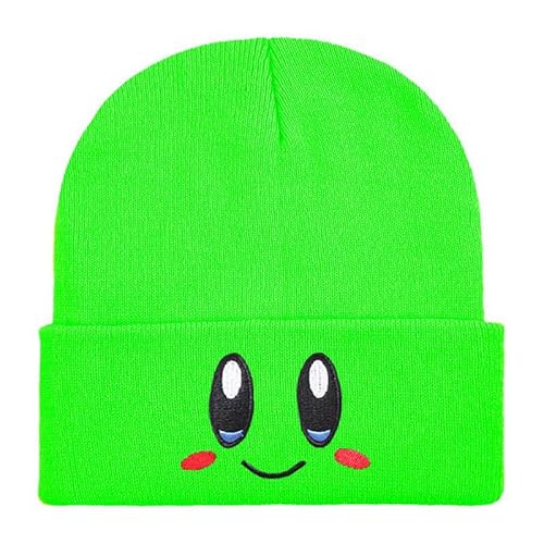 INTCHE Große Augen lächelndes Gesicht Cartoon niedlich adrett rosa Kirby bestickt vielseitige Beanie, leuchtend grün, M/L von INTCHE