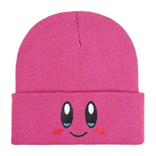 INTCHE Große Augen lächelndes Gesicht Cartoon niedlich adrett rosa Kirby bestickt vielseitige Beanie, rosarot, M/L von INTCHE