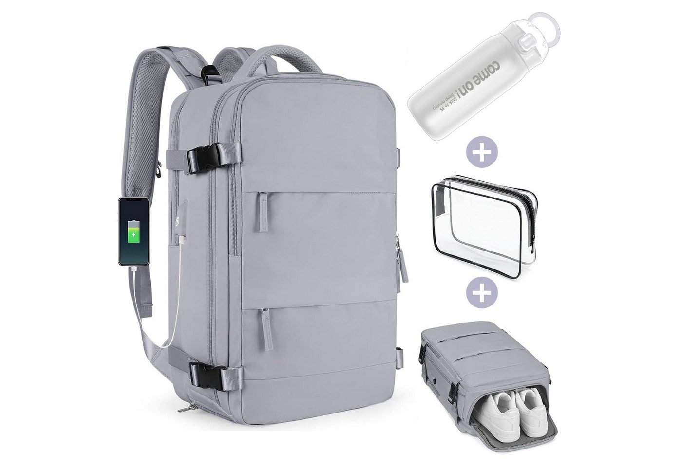 INTEBIKI Reiserucksack Lässiger Rucksack Damen und Herren (Reiserucksack Wasserdicht groß mit USB-Lade-Anschluss für 15,6 laptop Combo Edelstahl Thermobecher 500ml), Airline Approved, Bonus: PVC-Kulturbeutel" von INTEBIKI