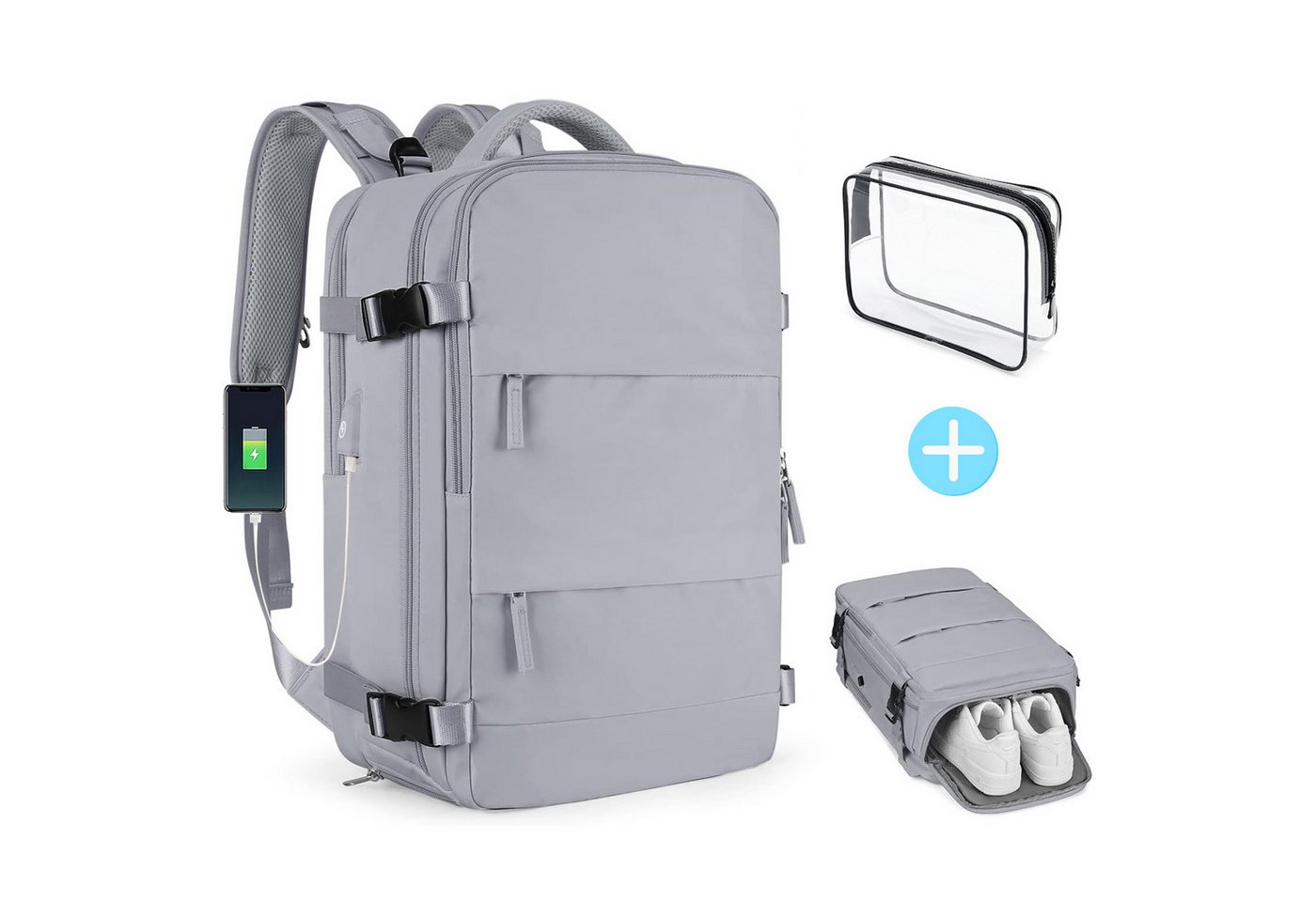 INTEBIKI Reiserucksack Lässiger Rucksack Damen und Herren (Reiserucksack wasserdicht groß mit USB-Lade-Anschluss für 15,6 laptop, (Schuhfach, Backpack mit Laptopfach, Freizeitrucksacke, Schulrucksack), Airline Approved, Bonus: PVC-Kulturbeutel" von INTEBIKI