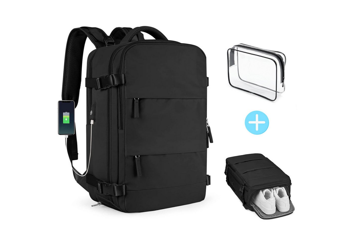 INTEBIKI Reiserucksack Lässiger Rucksack Damen und Herren (Reiserucksack wasserdicht groß mit USB-Lade-Anschluss für 15,6 laptop, (Schuhfach, Backpack mit Laptopfach, Freizeitrucksacke, Schulrucksack), Airline Approved, Bonus: PVC-Kulturbeutel" von INTEBIKI