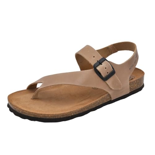 INTER-BIOS Bio-Leder-Sandalen für Damen, Zehensandalen mit Korkboden, Modell: 7162, Farbe: Beige Leder, beige, 38 EU von INTER-BIOS