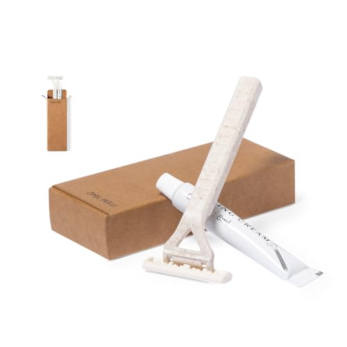 50 umweltfreundliche Rasiersets mit Doppelklinge und Rasiergel von 8 g, in Kraftdesign-Box, ideal für Geschenke und Veranstaltungen, mit natürlichen und nachhaltigen Materialien von INTERCABO