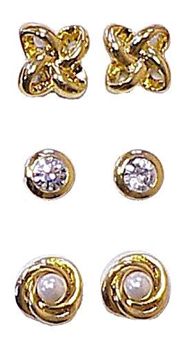 INTERCHARMS Ohrringe MAGNETISCHE - 3 Paare mit Strassstein, Perlen und Gold von INTERCHARMS