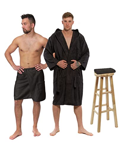 Interkontakt SET - L - Bademantel Herren Frottee mit Kapuze + Saunakilt Herren + Handtuch - 100% Baumwolle OEKO-TEX® Zertifiziert - Verfügbare Größen (S, M, L, XL, XXL) - Bademantel Set - Chocolate von Interkontakt