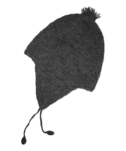 INTI ALPACA Mütze aus 100 % Alpaka, handgefertigter peruanischer Chullo aus Alpakawolle, Dunkelgrau, Einheitsgröße von INTI ALPACA