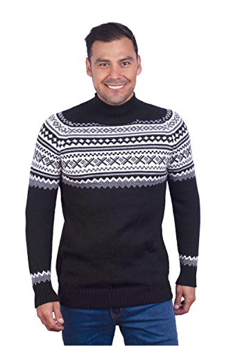 INTI ALPACA Norweger Pullover aus Alpaka Wolle -Rollkragen Strickpullover - Isländer Alpaka Pullover - Schwarz (Large) von INTI ALPACA