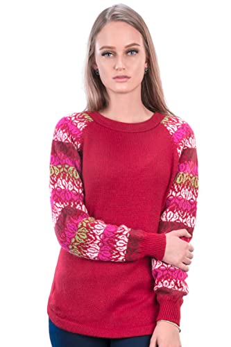 INTI ALPACA Roter Alpaka-Pullover für Damen, Rot/Ausflug, einfarbig (Getaway Solids), Groß von INTI ALPACA