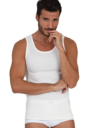 INTIMO 2D Tanktop für Herren aus Wolle und Seide, breit, weiß oder schwarz, Weiß, XXL von INTIMO 2D