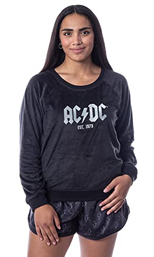 AC/DC Womens' Classic Logo Symbol Sweater and Shorts Sleep Pajama Set (M) Black von INTIMO