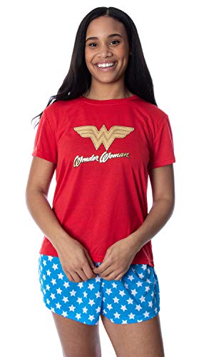 DC Comics Women's Wonder Woman Gold Foil Logo Shirt and Shorts Loungewear 2 Piece Pajama Set (Medium) von INTIMO