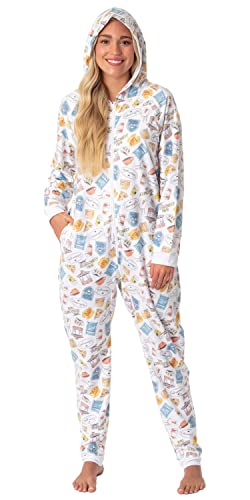 Gilmore Girls Womens' Icons Toss Print Luke's Diner Stars Hollow Footless Sleep Union Suit (Small/Medium) White von INTIMO