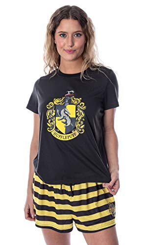 Harry Potter Damen Hogwarts Castle Shirt und Shorts Nachtwäsche Pyjama Set - alle 4 Häuser erhältlich, Hufflepuff, L von INTIMO