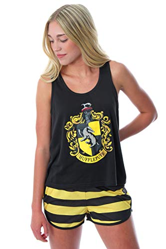 Harry Potter Damen-Pyjama-Set mit Hogwarts-Hauswappen, Racerback-Tank- und Shorts, Hufflepuff, Large von INTIMO