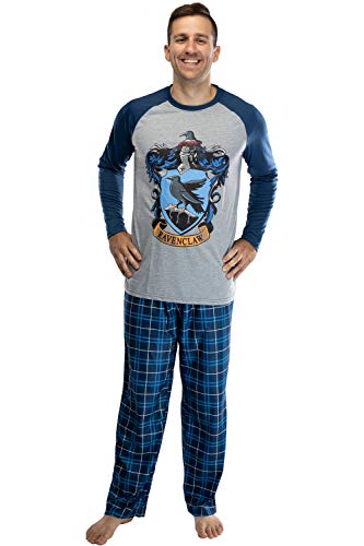 Harry Potter Herren Pyjama-Set mit Raglanhemd und Karierter Hose, Gryffindor, Ravenclaw, Slytherin, Hufflepuff, Ravenclaw, Large von INTIMO