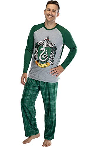 Harry Potter Men's Raglan Shirt and Plaid Pants Pajama Set - (Slytherin, LG) von INTIMO