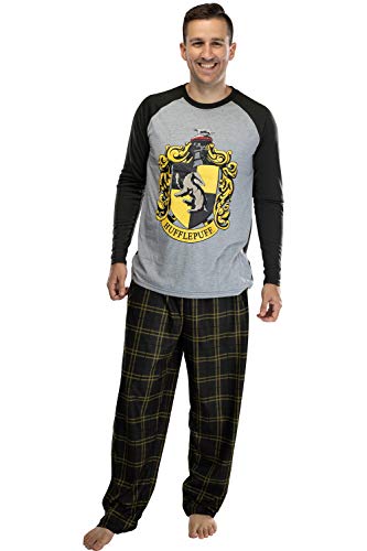 Harry Potter Pyjama-Set für Erwachsene, Raglanhemd und karierte Hose, Gryffindor, Ravenclaw, Slytherin, Hufflepuff, Hufflepuff, Medium von INTIMO