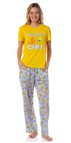 Looney Tunes Damen Schlafanzug-Set This is How I Chill Tossed, Tweety Bird Sleep, gelb, S von INTIMO
