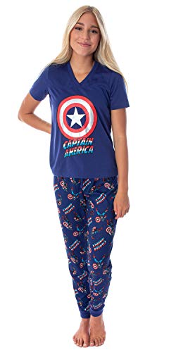 Marvel Comics Damen Captain America Athletic Shirt und Jogger Hose, 2-teiliges Pyjama-Set, Marineblau, M von INTIMO