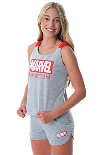 Marvel Comics Womens' Marvel Avengers Logo Tank Short Loungewear Pajama Set (Large) Grey von INTIMO
