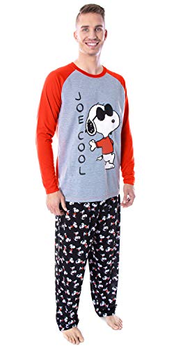 Peanuts Men's Joe Cool Snoopy Pajamas Long Sleeve Raglan Shirt and Pant 2 Piece Pjs Adult Pajama Set (Medium) von INTIMO