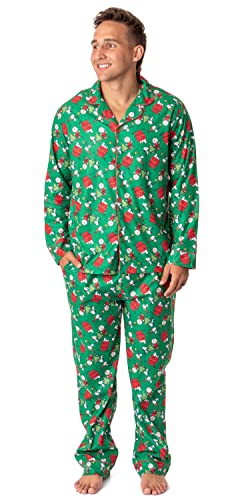 Peanuts Mens' Christmas Snoopy Charlie Brown Button Down Sleep Pajama Set (Large) von INTIMO