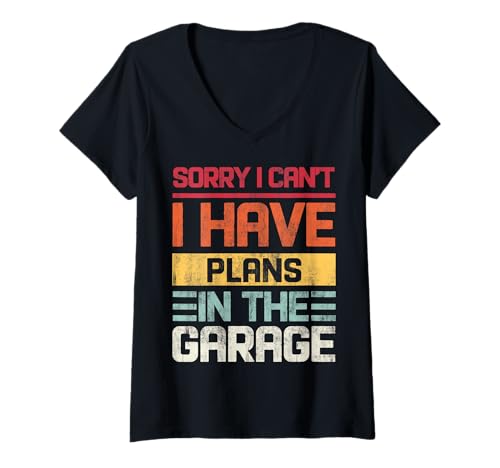 Damen Vintage I can't I Have Plans In The Garage Spruch Retro T-Shirt mit V-Ausschnitt von INTO THE AM
