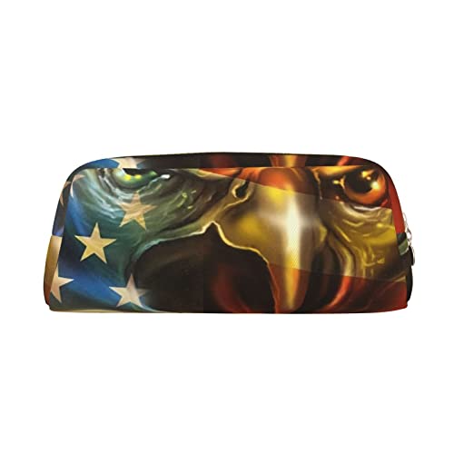 INVEES American Pride Eagle USA Flagge Stilvolles Leder Reißverschluss Federmäppchen mit Dämpfung Schaumstoff für Schule, Büro und Reisen, gold, Einheitsgröße, Taschen-Organizer von INVEES