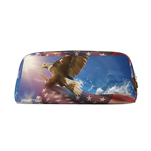 INVEES Amerikanische USA-Flagge, Eagle Art, stilvolles Leder-Federmäppchen mit Reißverschluss, Schaumstoffpolsterung, für Schule, Büro und Reisen, gold, Einheitsgröße, Taschen-Organizer von INVEES