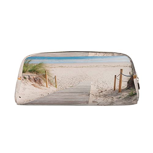 INVEES Beach Scenery Federmäppchen aus Leder mit Reißverschluss und Schaumstoffpolsterung für Schule, Büro und Reisen, gold, Einheitsgröße, Taschen-Organizer von INVEES