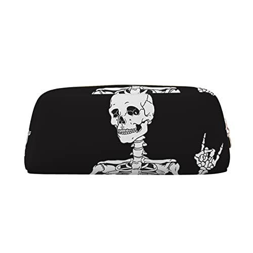 INVEES Cool Skull Stylish Leder Reißverschluss Federmäppchen mit Dämpfung Schaumstoff für Schule, Büro und Reisen, gold, Einheitsgröße, Taschen-Organizer von INVEES