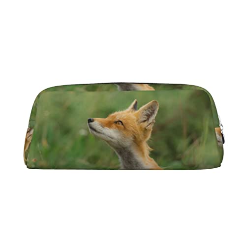 INVEES Cute Fox Federmäppchen aus Leder mit Reißverschluss und Schaumstoffpolsterung für Schule, Büro und Reisen, silber, Einheitsgröße, Taschen-Organizer von INVEES