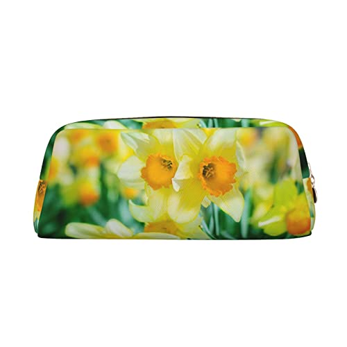 INVEES Daffodil Flower Stilvolles Leder-Federmäppchen mit Reißverschluss und Dämpfungsschaum für Schule, Büro und Reisen, gold, Einheitsgröße, Taschen-Organizer von INVEES