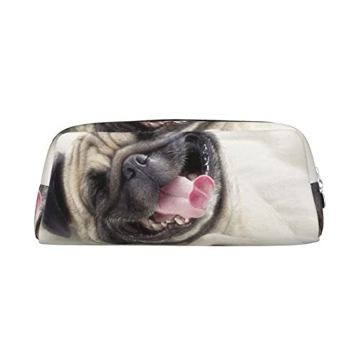 INVEES Funny Dog Federmäppchen aus Leder mit Reißverschluss und Schaumstoffpolsterung für Schule, Büro und Reisen, silber, Einheitsgröße, Taschen-Organizer von INVEES