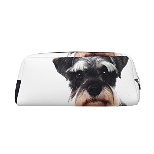 INVEES Gut verhaltenes Schnauzer-Federmäppchen aus Leder mit Reißverschluss und Schaumstoffpolsterung für Schule, Büro und Reisen, silber, Einheitsgröße, Taschen-Organizer von INVEES