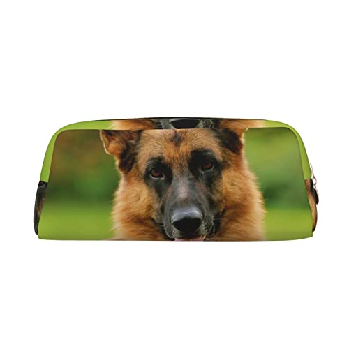 INVEES Happy German Shepherd Stylish Leder Reißverschluss Federmäppchen mit Dämpfung Schaumstoff für Schule, Büro und Reisen, gold, Einheitsgröße, Taschen-Organizer von INVEES