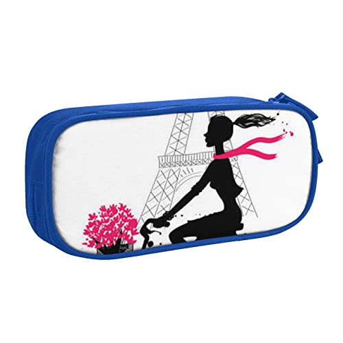 INVEES Paris Eiffelturm Mädchen Fahrraddruck Federmäppchen Federmäppchen Federmäppchen Beutel Tasche Box Tragbare Stifttasche für Büro Schule, blau, Einheitsgröße, Packorganizer von INVEES